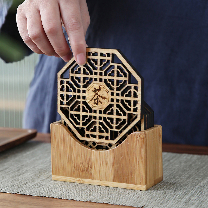 Directo de fábrica de bambú redondo anti-scald aislamiento taza de té estera juego de té japonés accesorios juego de té taza titular traje