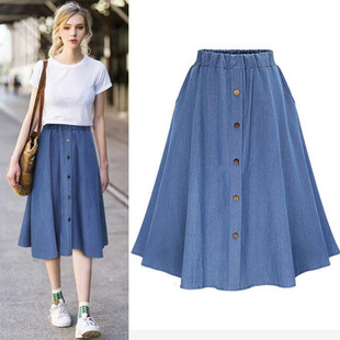 2022 AliExpress Amazon summer new fat sister breasted elastic waist European and American street style student denim skirt