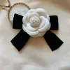 XH0008#7.5CM off-white velvet bow brooch