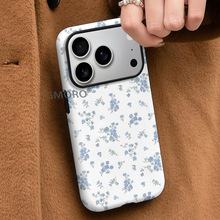 蓝色碎花ins韩国菲林二合一适用苹果16手机壳iphone17高级感15pro