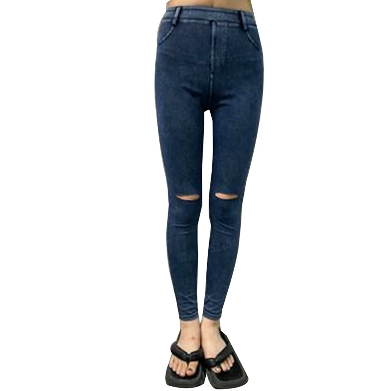 Pantalones vaqueros deportivos de bolsillo rasgado especial transfronterizo Levantamiento de cadera de cintura alta para mujer adelgazamiento apretado desgaste exterior deportivo pantalones Casuales