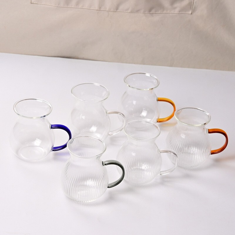 High Borosilicate Turkish Glass Heat-Resistant Tea Cup Household Thickeneded Simple Transparent Juice Cup Color Handle Glass Cup