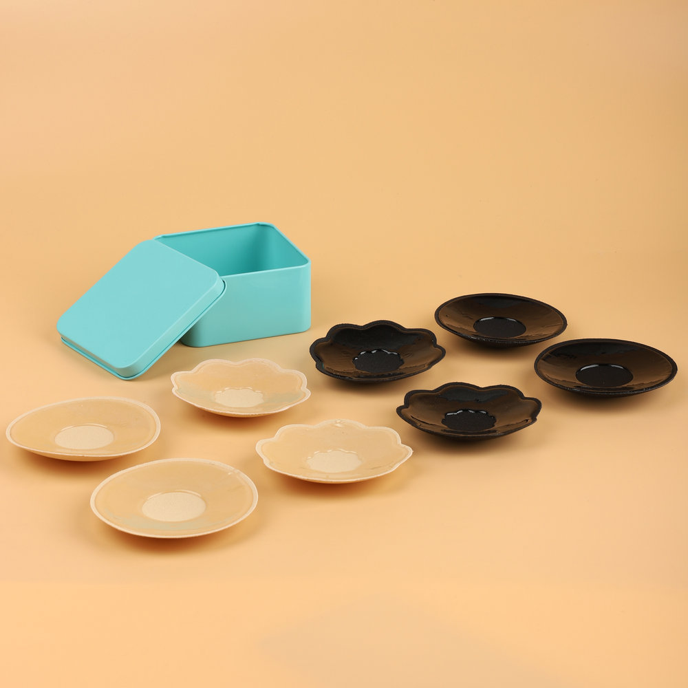 Invisible silicona pegatinas de pecho/silicona de mama pegatinas/pezón pegatinas anti-exposición anti-Bump pecho pegatinas caja de polvo