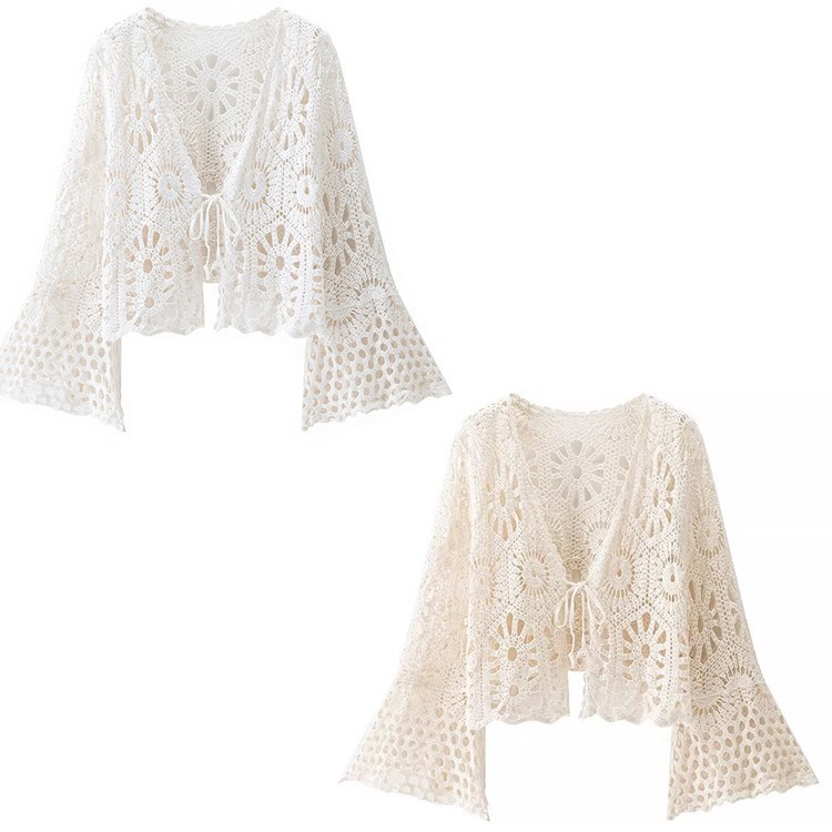 French-Style Knitted Hollow-Out Cardigan for Women, 2026 Spring Vacation Style, Age-Reducing Beach Vacation Outfit, Paired with Dress Top