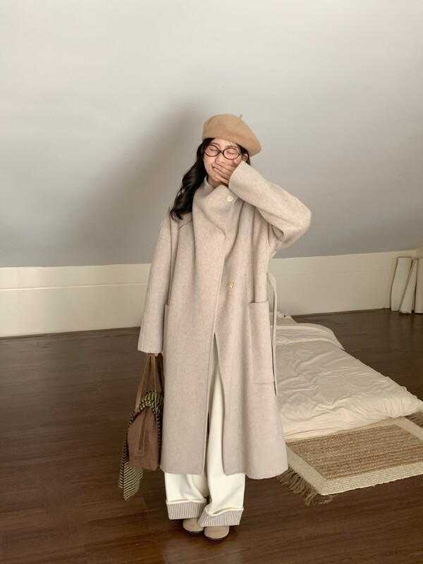 双面羊绒大衣女加长加厚100澳毛系腰带大款毛呢外套简约高档大衣|undefined