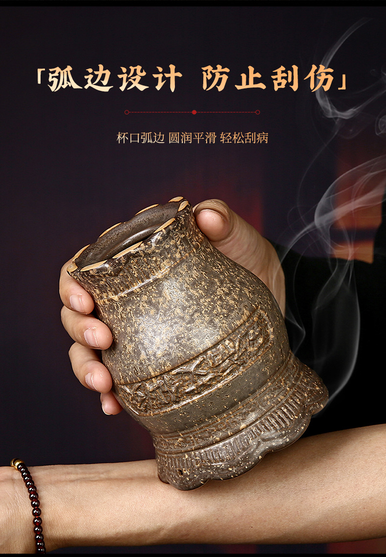 Ceramic Bian Stone Lotus Fire Dragon Cup Moxibustion Gua Sha Jar for Home Wellness 11cm 400g specifications