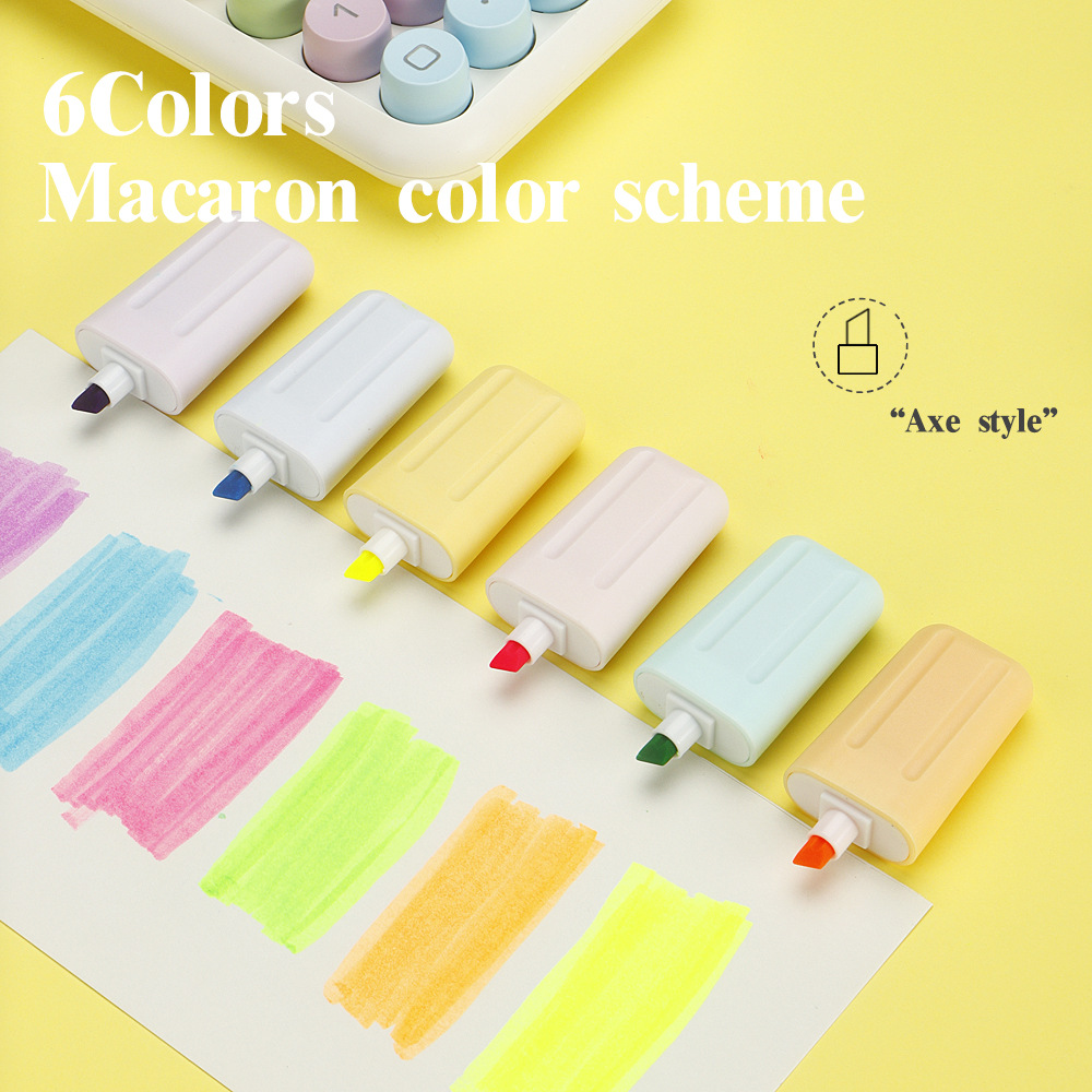 6 colores helado en forma de hacha estudiantes DIY graffiti dibujo marcador de línea de escritura especial de la cuenta de mano resaltador mayorista