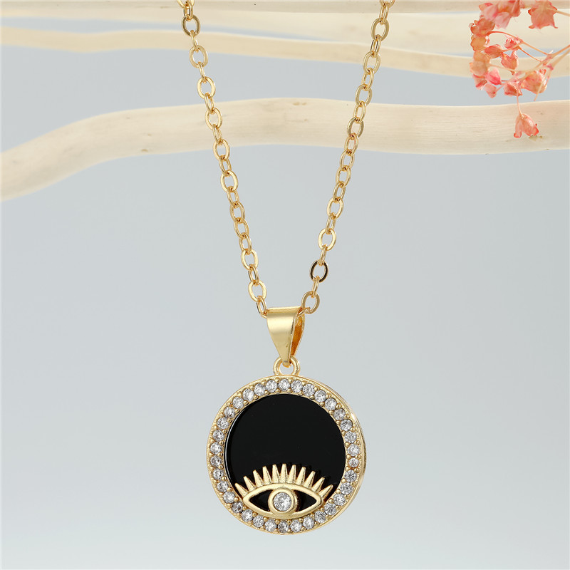 Fashion round point diamond star devil eye snake pendant necklace