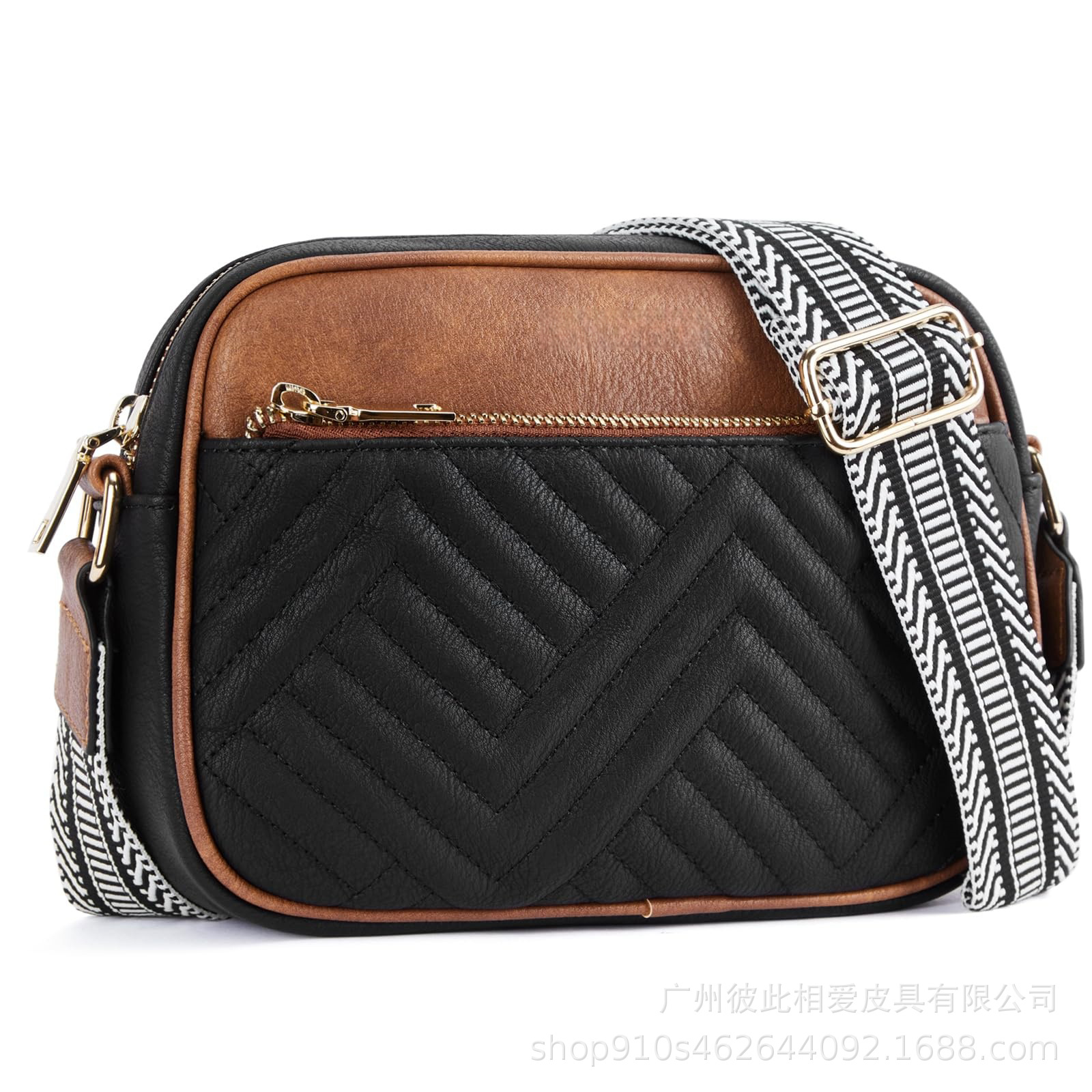 En stock Amazon Venta caliente acolchado bordado Plaid color a juego retro hombro bolsa cremallera hombro Correa mensajero bolsa cartera pequeña bolsa cuadrada