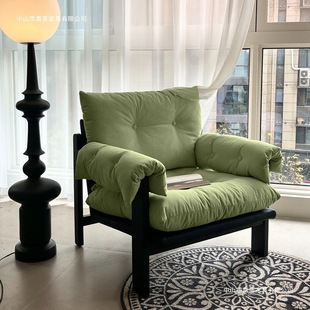 Single Sofa Chair Modern Minimalist Living Room Lazy Leisure Lounge Chair Balcony Mid-Century Style Designer Thick Milk Leisure Chair