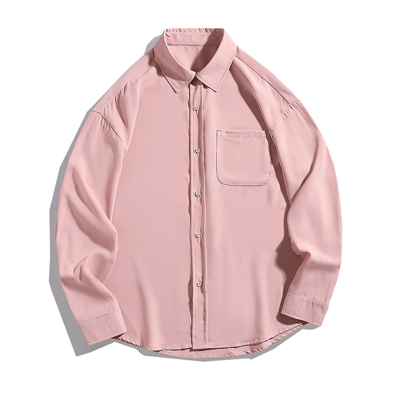 Camisa de manga larga para hombre, estilo fluido y resistente a las arrugas, nueva colección de primavera, estilo femenino, chaqueta camisa holgada de color liso estilo japonés para parejas