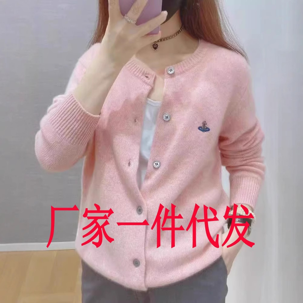 开衫100%纯羊毛女针织圆领羊毛衫厂家批发毛衣羊绒衫一件代发刺标