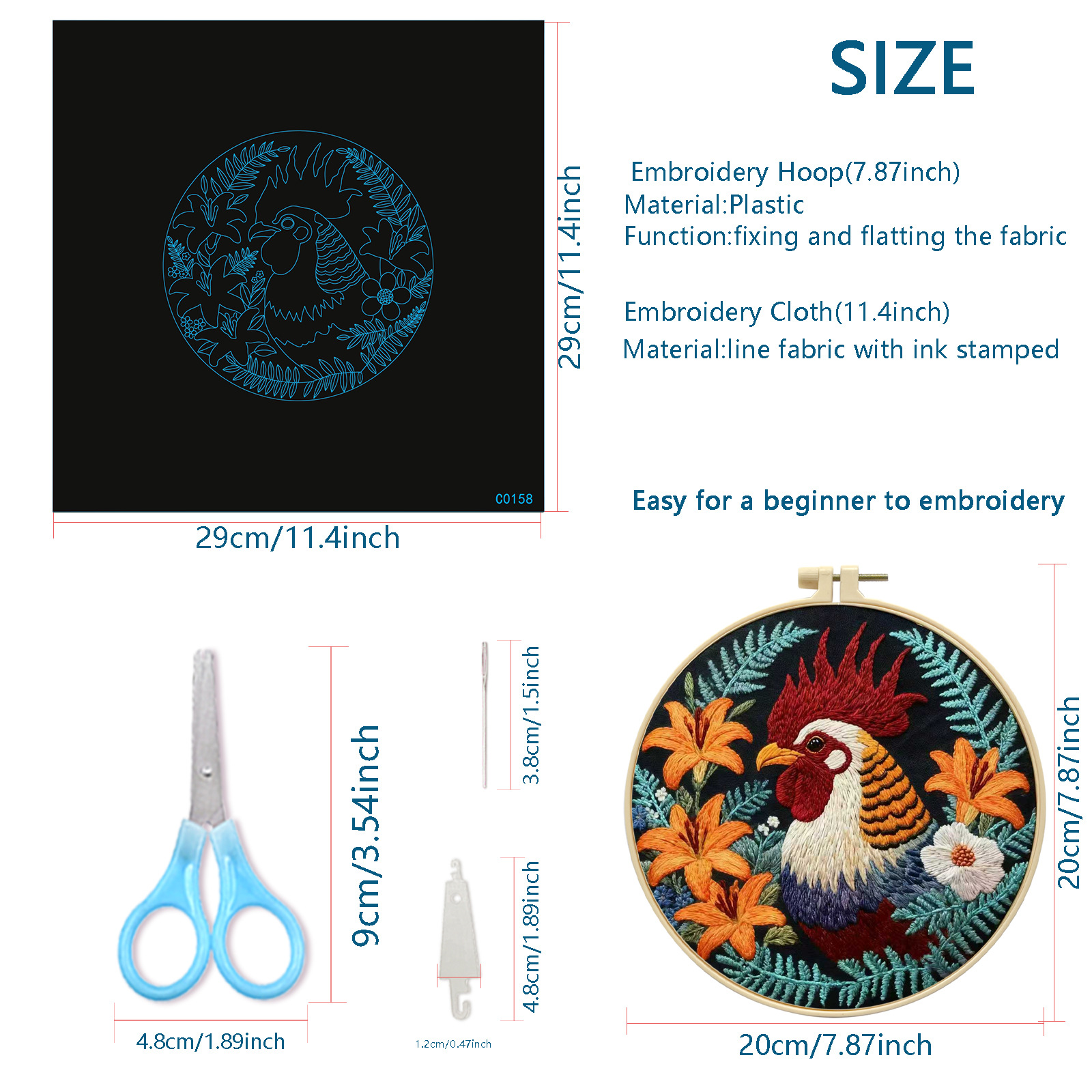 Inglés transfronterizo nuevo bordado flores gallo material de tela artesanal paquete de paquete artesanal creativo bordado no completo