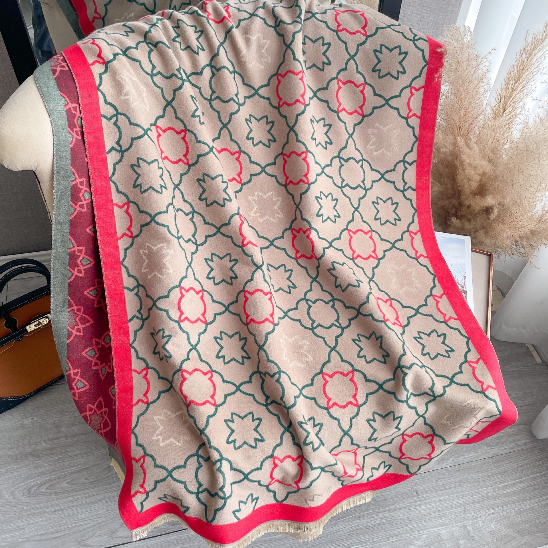 2023 nuevo estilo coreano simple todo fósforo estrella impresa bufanda mujer Otoño e Invierno engrosada moda elegante chal de Cachemira