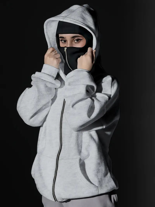 女士时尚街头风巴拉克双帽双领拉链卫衣，女性必备时尚单品|undefined