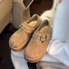 松糕厚底全包勃肯鞋女鞋子2025秋冬季新款真皮乐福鞋休闲博肯单鞋