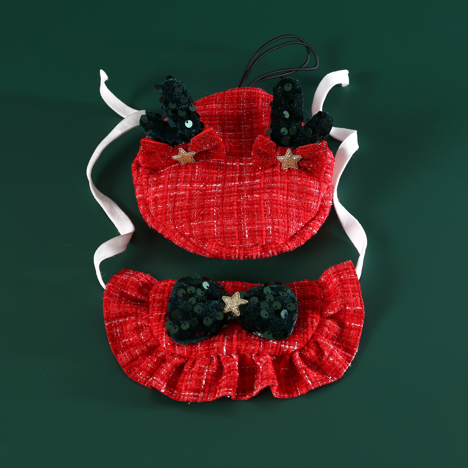 Navidad mascota bacon sombrero set sequilla arco de alce cuerno boina perro accesorios de fotografía penta