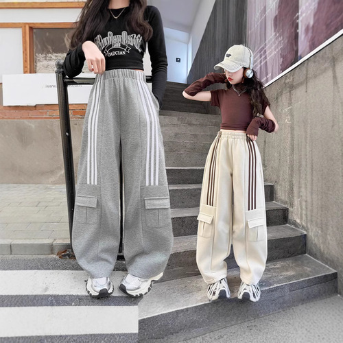 Spring Style Fashion Children's Trend Pants Side Stripe Casual Girls' Pants Korean Version Versatile Children's Pants Trendy Breathable