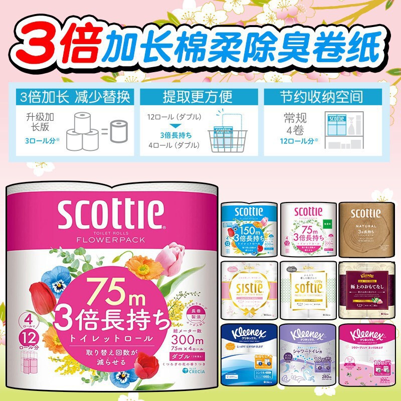 Japanese Original Toilet Paper Instant Dissolved Toilet Paper Printing Soft Natural Wood Pulp Soluble Super Soft Fragrance Printing Roll Paper