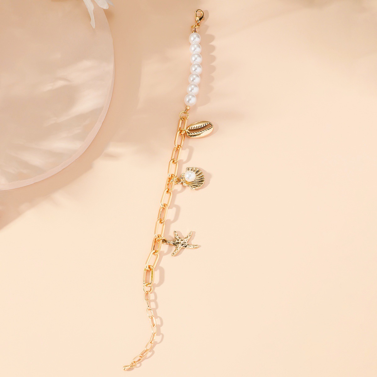 Bracelet Charms Ocean Style Shell Starfish Pearl Chain Gold_voghion.com