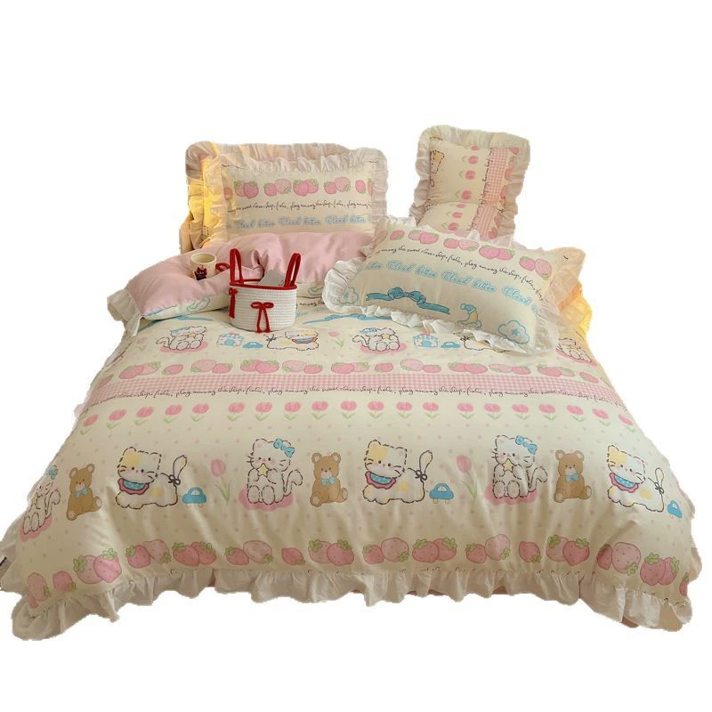 Комплект с мультфильмом корейского бренда Fresh cotton, наволочка, простыня, покрытие на кровать, 4 предмета