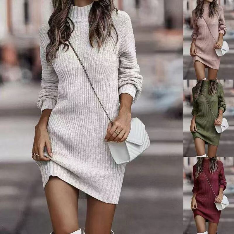 Cross-Border Autumn and Winter New European and American Foreign Trade Amazon High-Neck Sweater Women's Long-Sleeved Knitwear Dress Women's Clothing