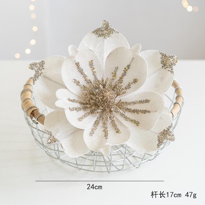 越境新品クリスマス装飾品シミュレーション花クリスマス花高級布芸粘着粉スパンコールシミュレーション玉蘭|undefined