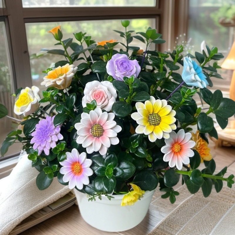  Creativenewproducts Resin Flower Five-Piece Set of Flower Pots, Flower Arrangements, Gardening Potted Decorations