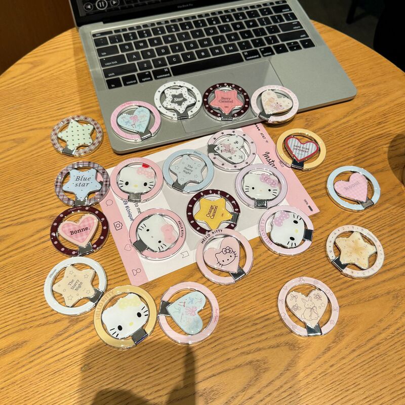 【Stand Version】Elegant Heart-Shaped Mirror with Pentagram Design, Cute and Portable KT Cat Phone Case Stand Accessory 【Stand Version】Elegant Heart-Shaped Mirror with Pentagram Design, Cute and Portable KT Cat Phone Case Stand Accessory