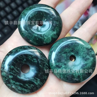 批发西藏药王石平安扣吊坠强磁墨绿玉平安扣玉坠蛇纹石玉挂件饰品