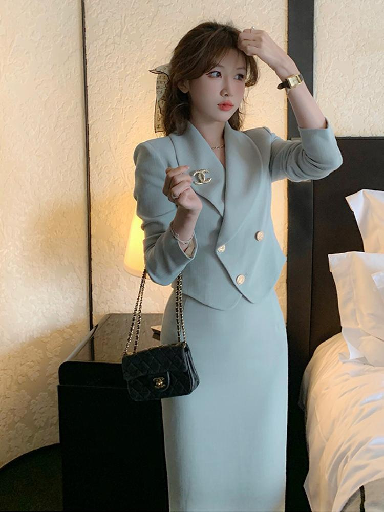短款西装套装裙女春秋装气质高级感修身显瘦OL职业装半身裙两件套