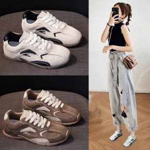 Women's Leather Retro Sneakers with Height Increase, Casual Sports Shoes, Popular Style, Autumn 2025 New Model