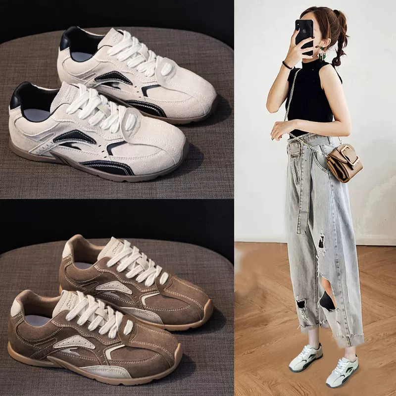 德训鞋女2025秋季新款真皮复古增高休闲运动鞋女网红爆款阿甘女鞋