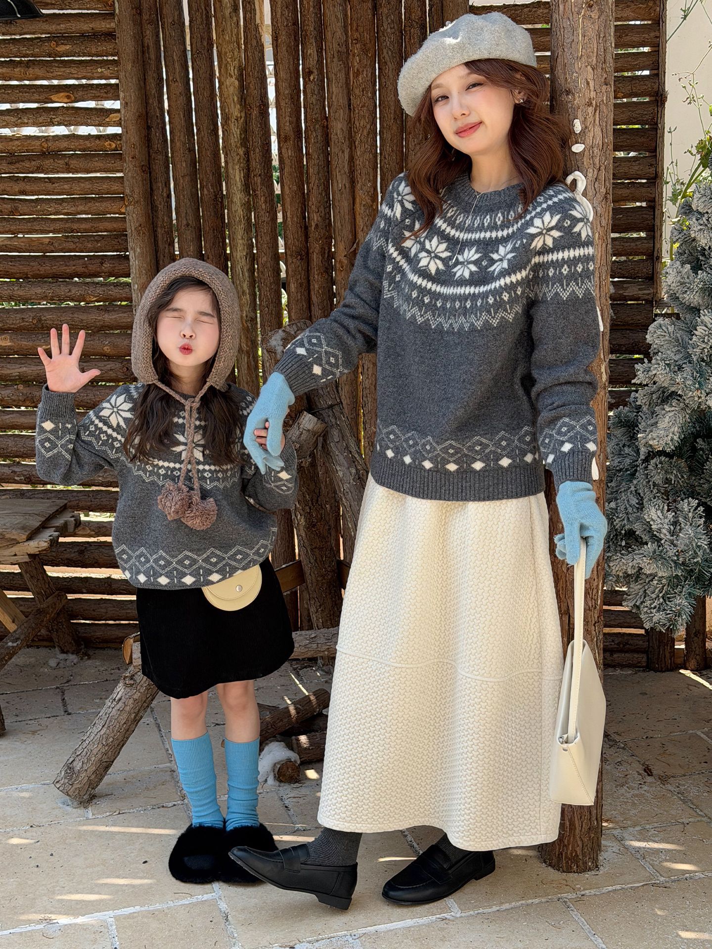 Fair Isle jacquard crew neck knit sweater, autumn and winter parent-child outfit, loose fit, versatile knit top for boys and girls.