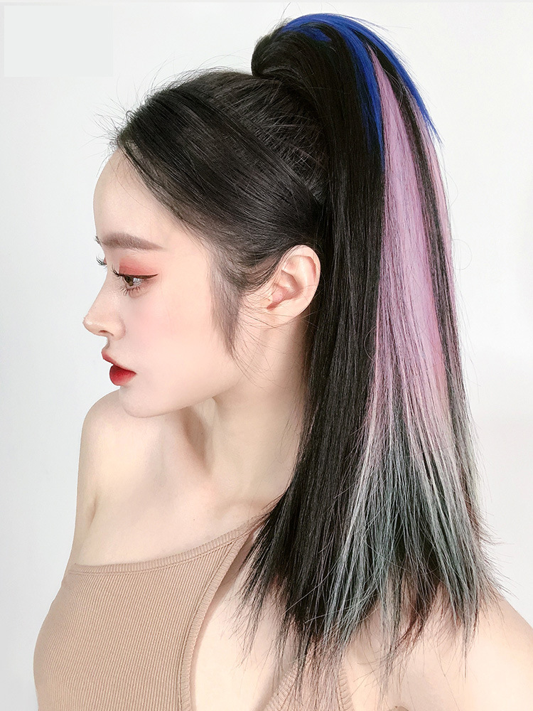 假发女 长发网红挂耳染马尾挑染时尚仿真发长直发抓夹式 厂家批发