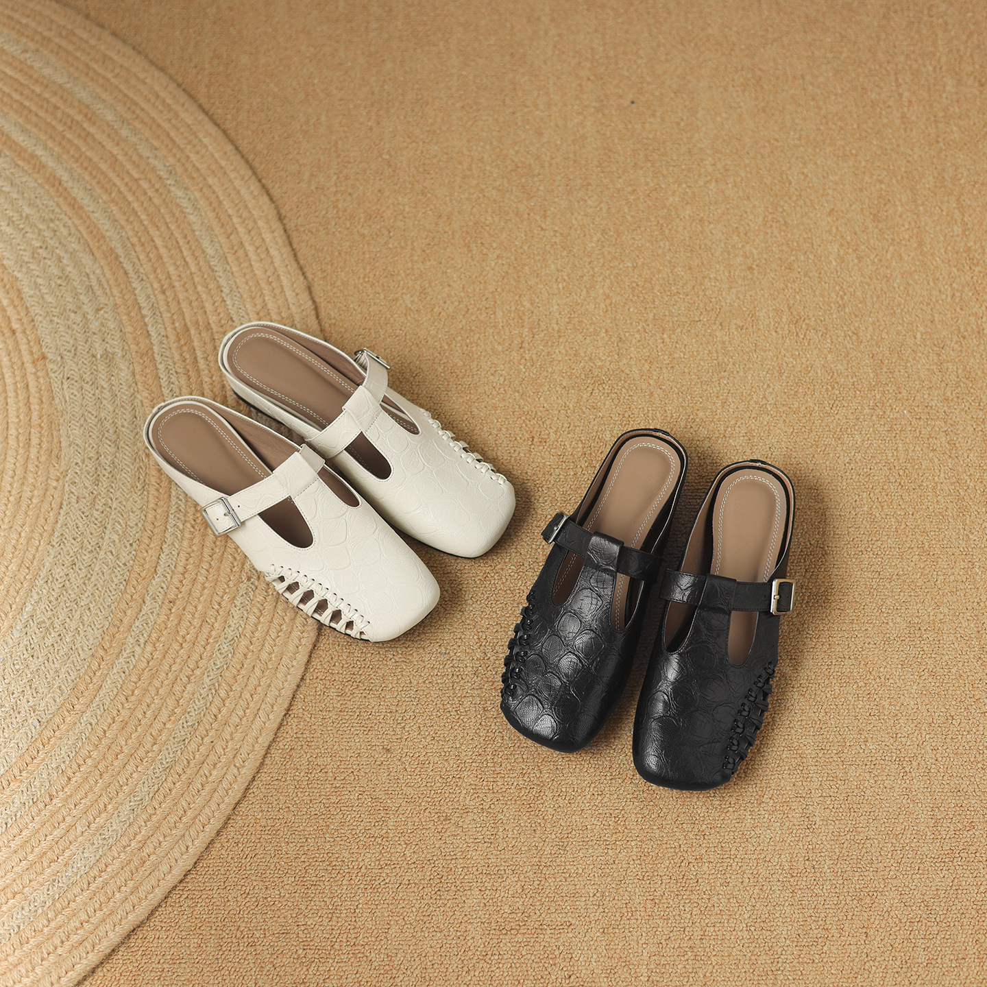 Dép nữ quai chữ T mũi nhọn kiểu vintage, đế bệt, size 34–41 — đen chi tiết 8
