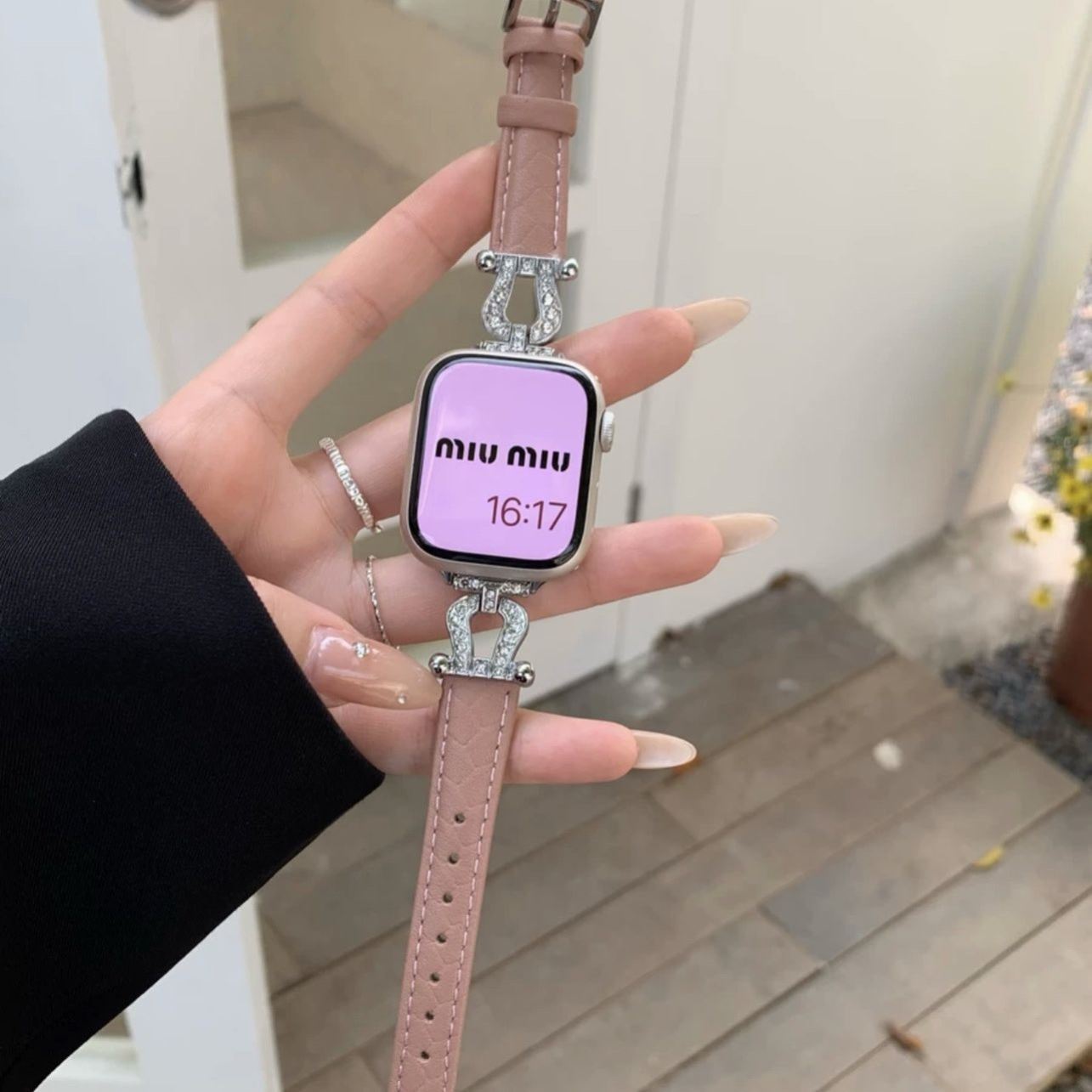 U-diamond leather for Apple Watch Band iwatchs98 Generation Smart Wristband applewatch10 Light Luxury