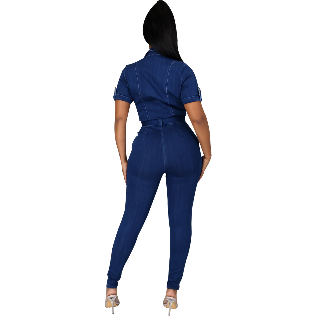 Long Sleeve Single-Breasted Denim Jumpsuit NSMRF116559