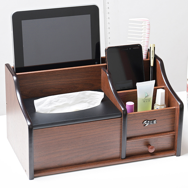 办公室桌面木质多功能笔筒收纳盒批发笔架客厅纸巾盒遥控器化妆品