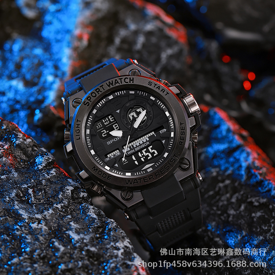 Tendencia de la moda 6024 deportes al aire libre reloj a prueba de golpes niños y niñas multi-funcional impermeable luminoso reloj electrónico