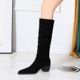 009-17 Vintage European and American Style Knight Boots Winter Fashion Women's Boots Mid Heel Thick Heel Pointed Suede Wrinkled High Sleeve Boots