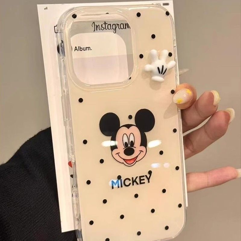Casual Polka Dot Mickey Apple 16Promax Mobile Phone Case Iphone17 Stereo Palm 15 Large Hole White 14 Hard