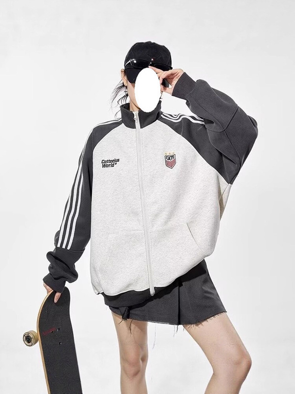 美式街头复古刺绣棒球服加绒情侣卫衣运动风潮宽松休闲三条杠开衫|undefined