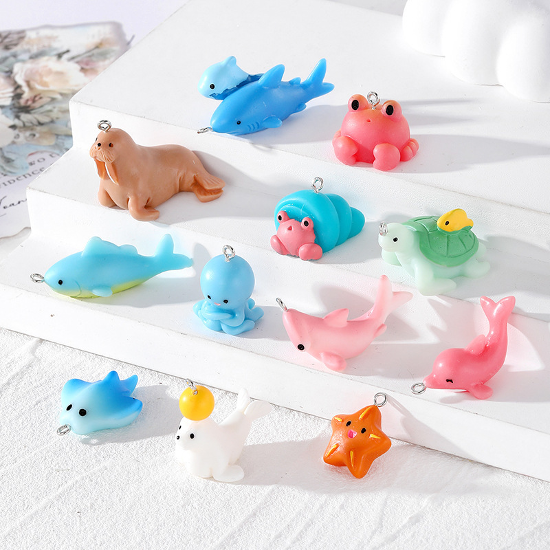 Resin Turtle Dolphin Shark Sea Animal Pendant DIY Cartoon Cute Earrings Necklace Keychain Accessories