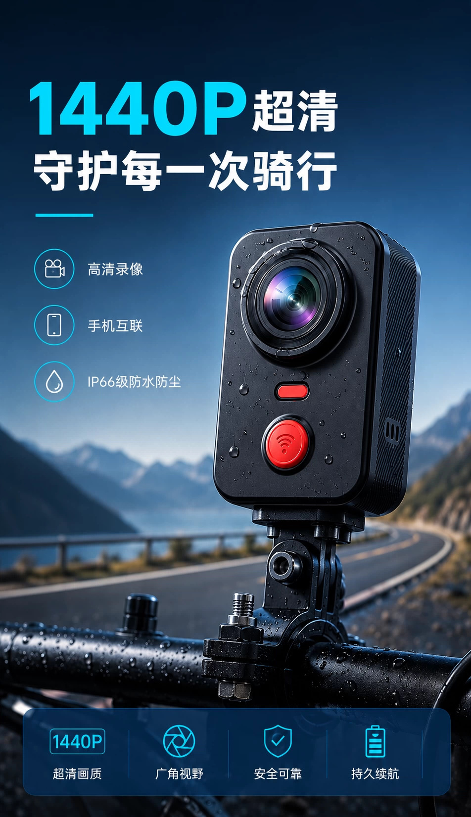 Cross-border 2K HD Cycling Recorder USB Waterproof Motorcycle Dashcam Dual Lens GPS Tracking