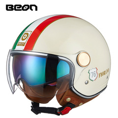 BEON Dual-Lens Motorbike Half Helmets for Men and Women, Retro Harley Helmets, 3/4 Helmets, Suitable for All Seasons, Summer