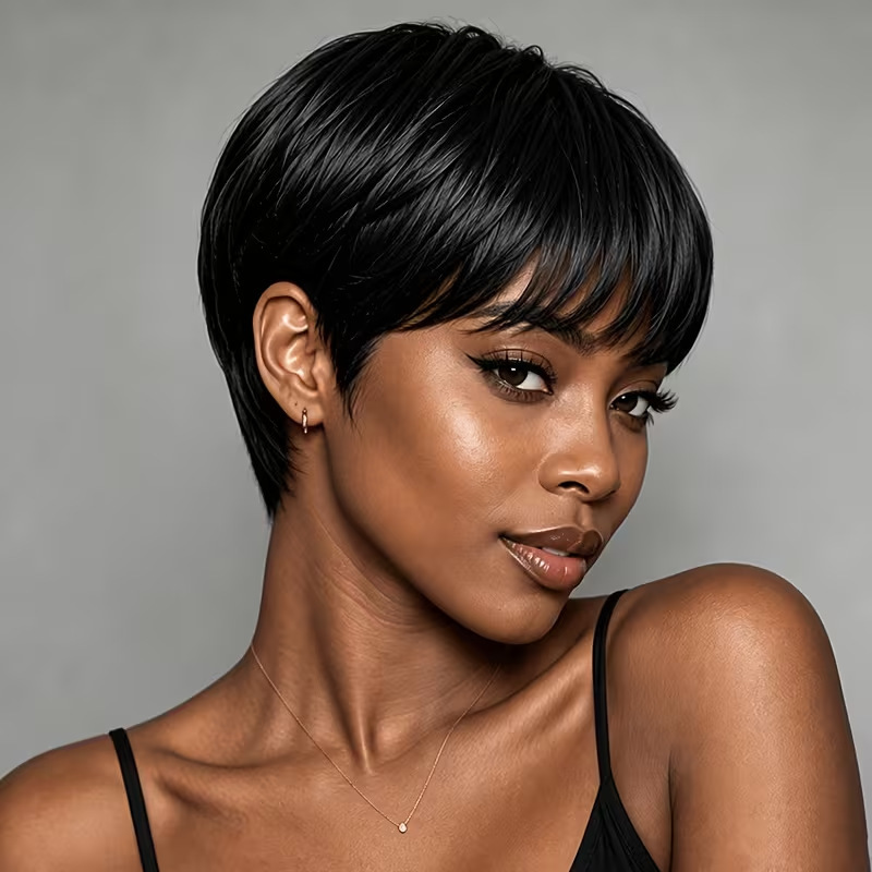 Cross-border elf-style short hair wig for women, lightweight, with side bangs, layered short cut, high-temperature synthetic fiber, full head cover, in stock for wholesale