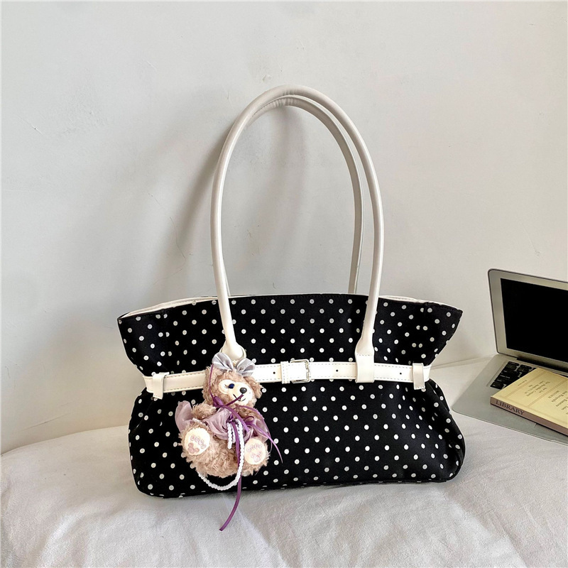 Summer Large-Capacity Polka-Dot Bag for Women 2026 New Casual Commuter Shoulder Bag Fashionable Contrasting Color Hand-Held Tote Bag