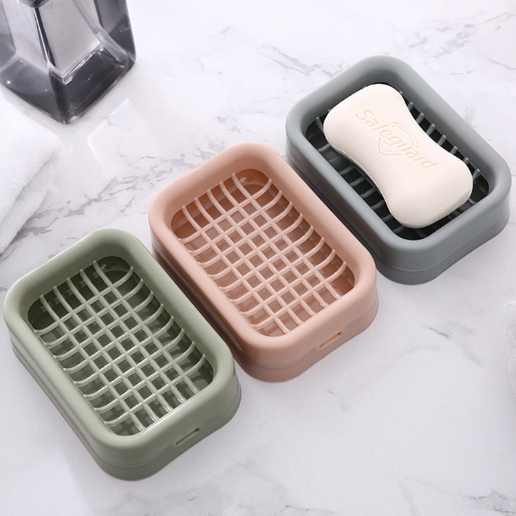 パンチングなしの石鹸箱、かわいいクリエイティブグリッド石鹸箱、水切り二層水切り石鹸ラック、家庭用石鹸箱|undefined
