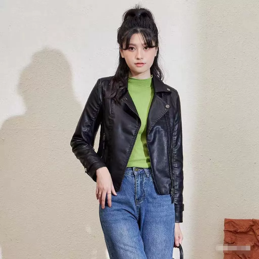 Autumn polyurethane short jacket, Korean style, plus size